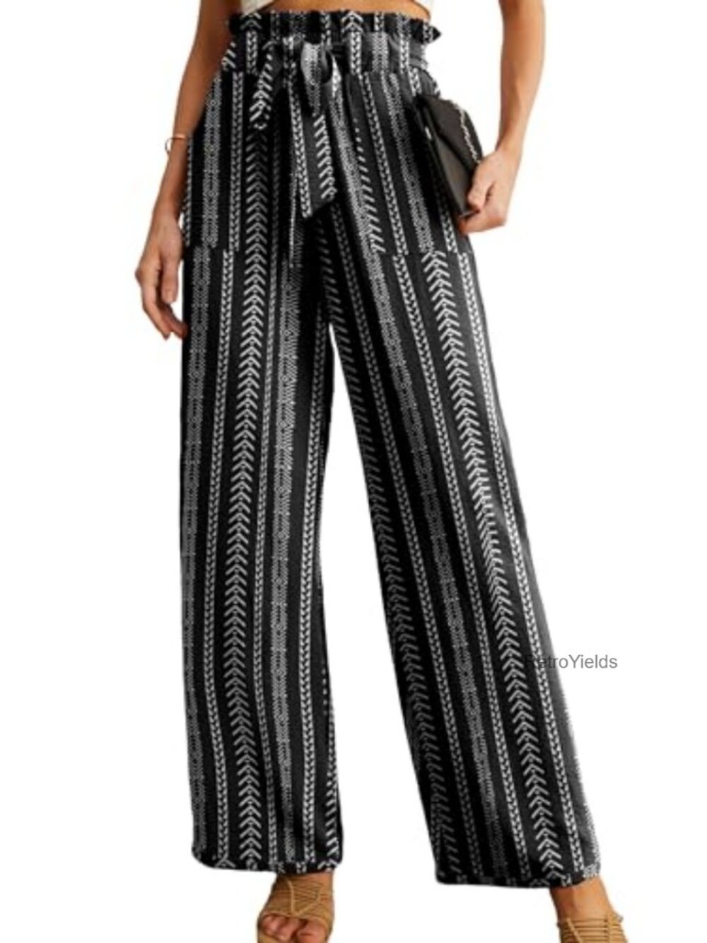 High Waist Wide Leg Palazzo Pants Adjustable Knot Ankle Trousers Pockets